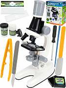 Микроскоп в наборе белый  "Юный лаборант"(свет, 2*AА не в к-те, в кор.)(19x8,5x24 cм) (Арт. ИК-7636)