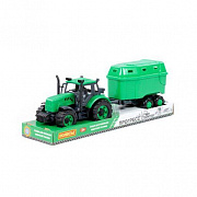 Трактор с полуприцепом для перевозки животных 370х100х117 инерционный "Прогресс" (зелёный) (в лотке)