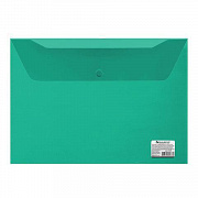 Папка-конверт с кнопкой BRAUBERG, А4, до 100 л, прозрачная, зеленая, 0,15 мм, 221635/Россия