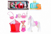 Набор "Наездница", в комплекте: кукла, аксессуары, лошадка, щенок,  в коробке 34*11*14 см