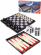 Игра 3 в 1 пластик, на магните(нарды, шашки, шахматы) (29х15х3.5 см) в коробке (Арт. AN02576)/Рыжий 
