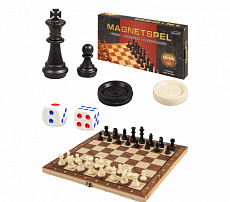 Игра 3 в 1. Шахматы, шашки, нарды пластиковые на магните 24х12см.(Арт. И-0140)/Рыжий кот