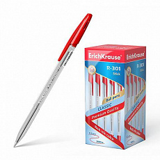 Уп. 50 шт. Ручка шариковая ErichKrause® R-301 Classic Stick 1.0, цвет чернил красный (в коробке по 5