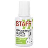 Корректирующая жидкость STAFF Basic быстросохнущая, 15 мл, с кисточкой, 226055/Россия