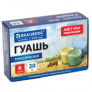 Гуашь для школ и художественных училищ BRAUBERG "ART ПЕЙЗАЖ", 6 цветов по 20 мл, 192817