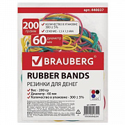 Резинки для денег BRAUBERG (натур. каучук!) цветные, 200 г, 360шт. + 5%, 440037/Россия