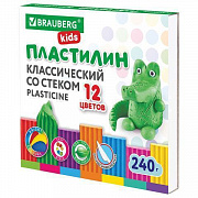 Пластилин классический BRAUBERG KIDS, 12 цветов, 240 грамм, стек, ВЫСШЕЕ КАЧЕСТВО, 106436/Россия