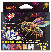 Восковые мелки на масляной основе "Фантазия" круглые, 12 цветов (классические + золотой + серебряный