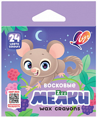 Восковые карандаши 24 цв. мелки ЛУЧ "Zoo" шестигранные, картонная упаковка с европодвесом, 12С866-08