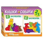 2в1 Мозаика "puzzle" 2в1 из дерева "Кошки и собаки" (IQ step)/Степ Пазл