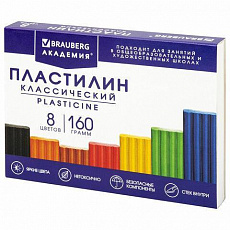 Пластилин классический BRAUBERG "АКАДЕМИЯ КЛАССИЧЕСКАЯ", 8 цв., 160 г, стек, ВЫСШЕЕ КАЧЕСТВО, 106500