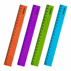 Линейка пластик 20 см BRAUBERG "NEON", непрозрачная, ассорти, 210773/Россия
