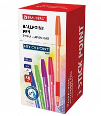 Уп. 50 шт. Ручка шариковая BRAUBERG "i-STICK POINT NEON" СИНЯЯ корпус ассорти, линия письма 0,35 мм