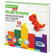 Пластилин классический BRAUBERG KIDS, 10 цветов, 200 г, СО СТЕКОМ, 106504/Россия