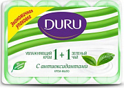 Мыло туалетное DURU 1+1, экопак 4*80г, зел.чай+увл.крем  салатн.  1/12
