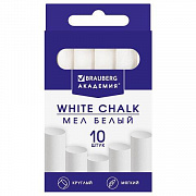 Мел белый, КОМПЛЕКТ 10 штук, круглый, мягкий, BRAUBERG АКАДЕМИЯ, (АЛГЕМ), 271147/Россия