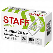 Скрепки STAFF, 25 мм, оцинкованные, треугольные, 100 шт., в картонной коробке, 270442/Россия