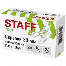 Скрепки STAFF, 28 мм, оцинкованные, 100 шт., в картонной коробке, 270451/Россия