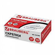 Скрепки BRAUBERG, 28 мм, оцинкованные, 100 шт., в картонной коробке, 227583/Россия