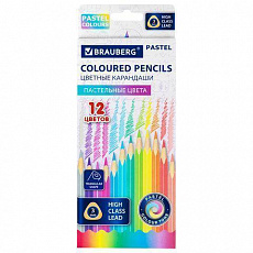 Карандаши 12 цв. BRAUBERG PASTEL, 12 пастельных цветов, трёхгранные, грифель 3 мм, 181850/Россия
