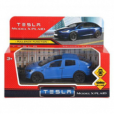 Машина металл tesla model x plaid 12 см, двери, синий, кор. Технопарк 404339 