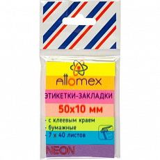 Набор самоклеящихся этикеток-закладок "Attomex" бумажные 50x10 мм, 7x40 листов, офсет 75 г/м², 7 нео