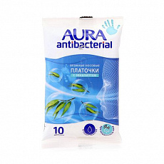 Платочки носовые влажные AURA Antibacterial pocket-pack 10шт 1/26