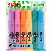 Набор текстовыделителей 6 ПАСТЕЛЬНЫХ ЦВЕТОВ, STAFF College STICK PASTEL, линия 1-4 мм, 152532/Россия
