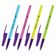 Уп. 50 шт. Ручка шариковая BRAUBERG Офисная NEON COLOR, СИНЯЯ, узел 1мм, линия 0,5мм, 144200/Россия