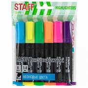 Набор текстовыделителей 6 НЕОНОВЫХ ЦВЕТОВ, АССОРТИ, STAFF College STICK NEON, линия 1-4 мм, 152534/Р