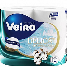 Бумага туалетная VEIRO DELICATE Aroma cotton Хлопок 3 слоя 17,5м 4 рул 1/10