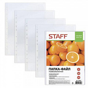 Папки-файлы перфорированные А4 STAFF, КОМПЛЕКТ 100 шт., апельсиновая корка, 45 мкм, 226832/Россия