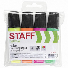 Набор текстовыделителей 4 шт STAFF EVERYDAY АССОРТИ, скошенный наконечник, 1-5мм, 151643/Россия