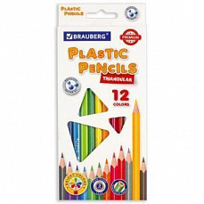 Карандаши цветные пластиковые BRAUBERG PREMIUM, 12 цветов, трехгранные, грифель мягкий 3 мм, 181661/